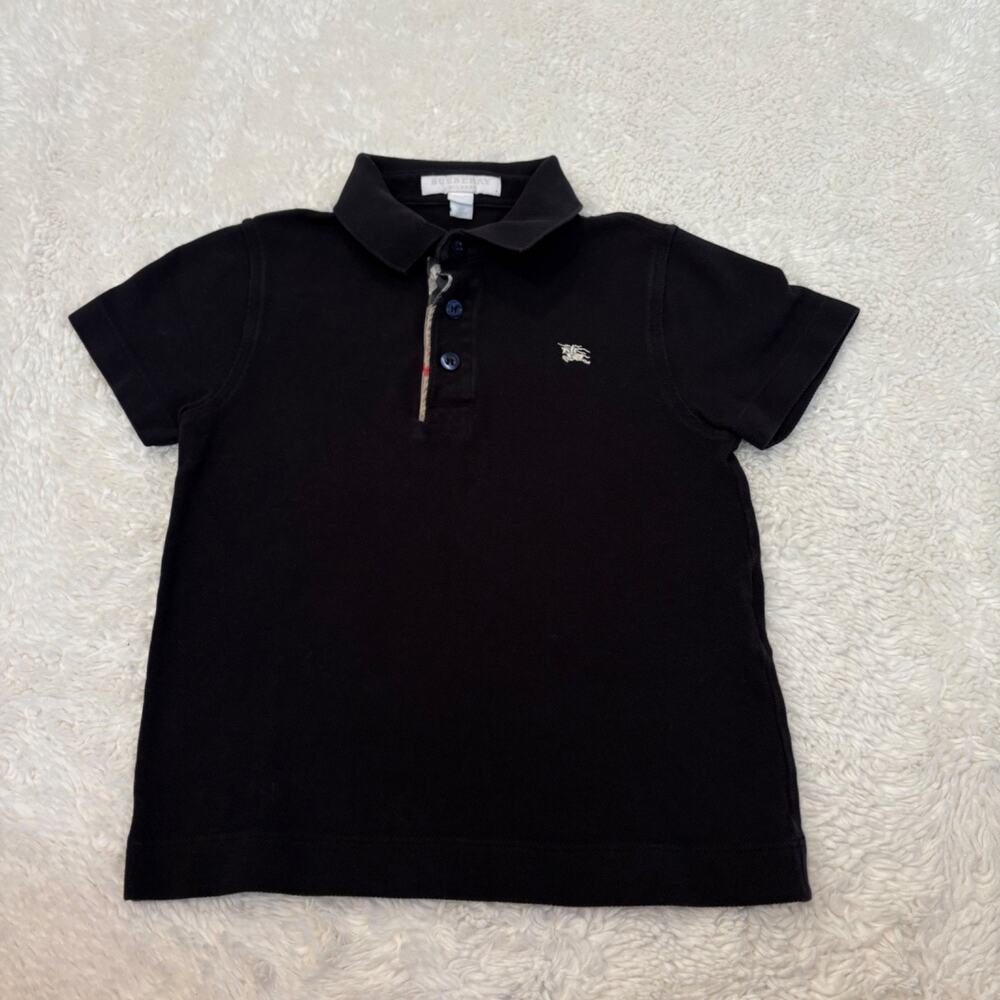 Burberry Boys Black Polo Shirt Logo Cotton Preppy Country Club School Casual 6y